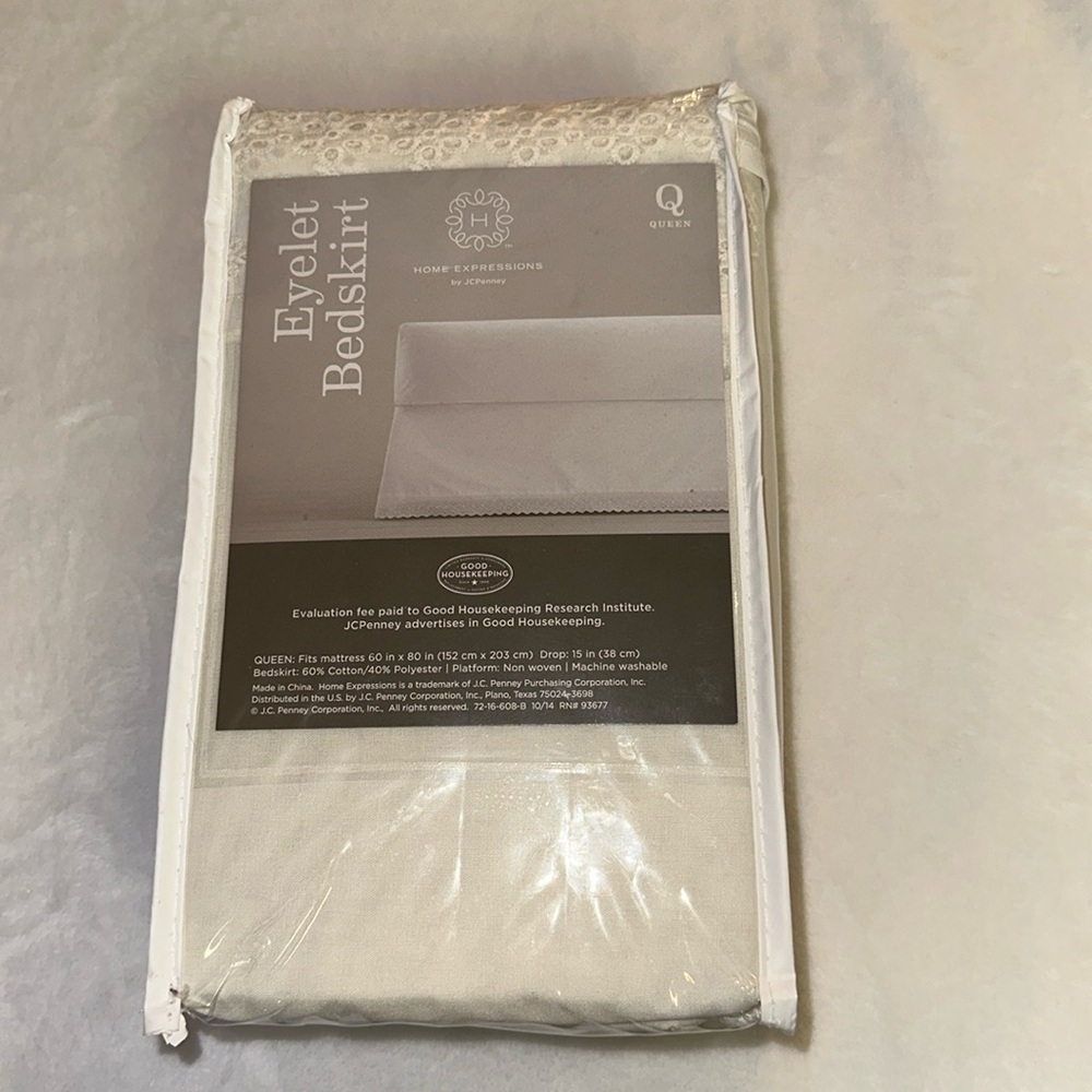 Home Expressions by JC Penney Ivory Eyelet Bedskirt Queen Cotton/Polyester New